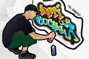 A young person spraying a wall
