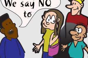 One is saying we say no to hate crime to a group of three others